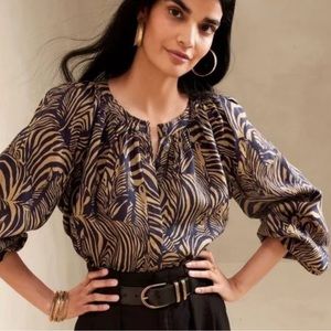 Banana Republic Boho Zebra Print Linen Blouse